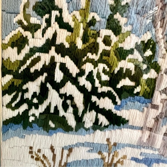 Crewel Embroidery Art Hand Stitched Winter Snow Scene Professionally Framed EUC - Picture 8 of 13
